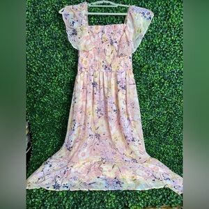 Miami Pink Ruffled flowy Sundress with Flutter Sleeves from Francesca’s small